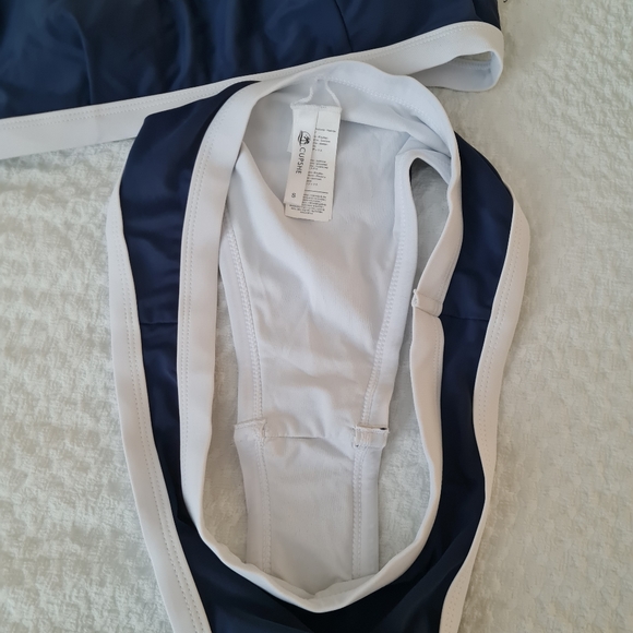 Navy White Cut Out Low Waist Bikini,Sporty Two Piece Swimsuit Women Sz, S - Picture 7 of 10